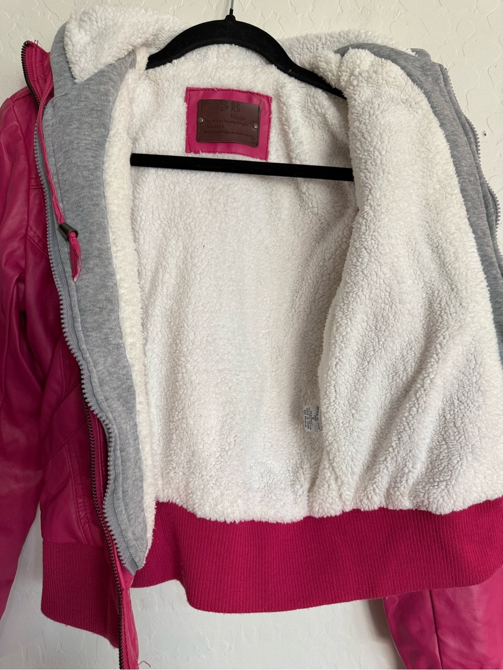 BB Winter Pink Faux Leather Hooded Bomber Jacket NWT Small - Picture 7 of 10
